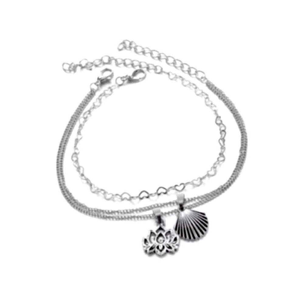 NEW Layered Seashell Lotus Charm Anklet